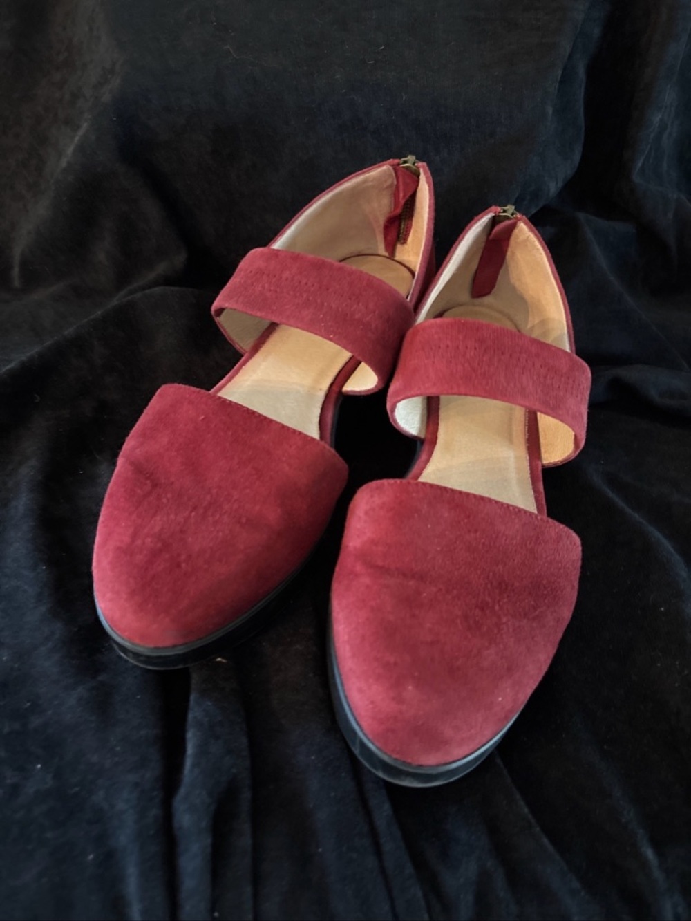 Eileen Fisher Marlow Suede Wedge Platform Mary Jane Women Sz 9.5 Burgundy